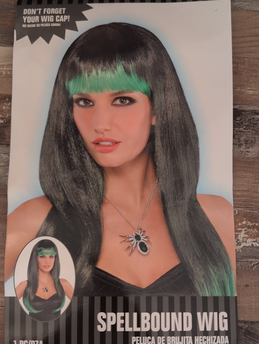 Amscan Black Wig with Green Fringe
